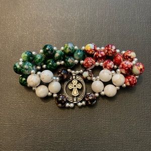 3-Strand Green, White, & Red Bracelet